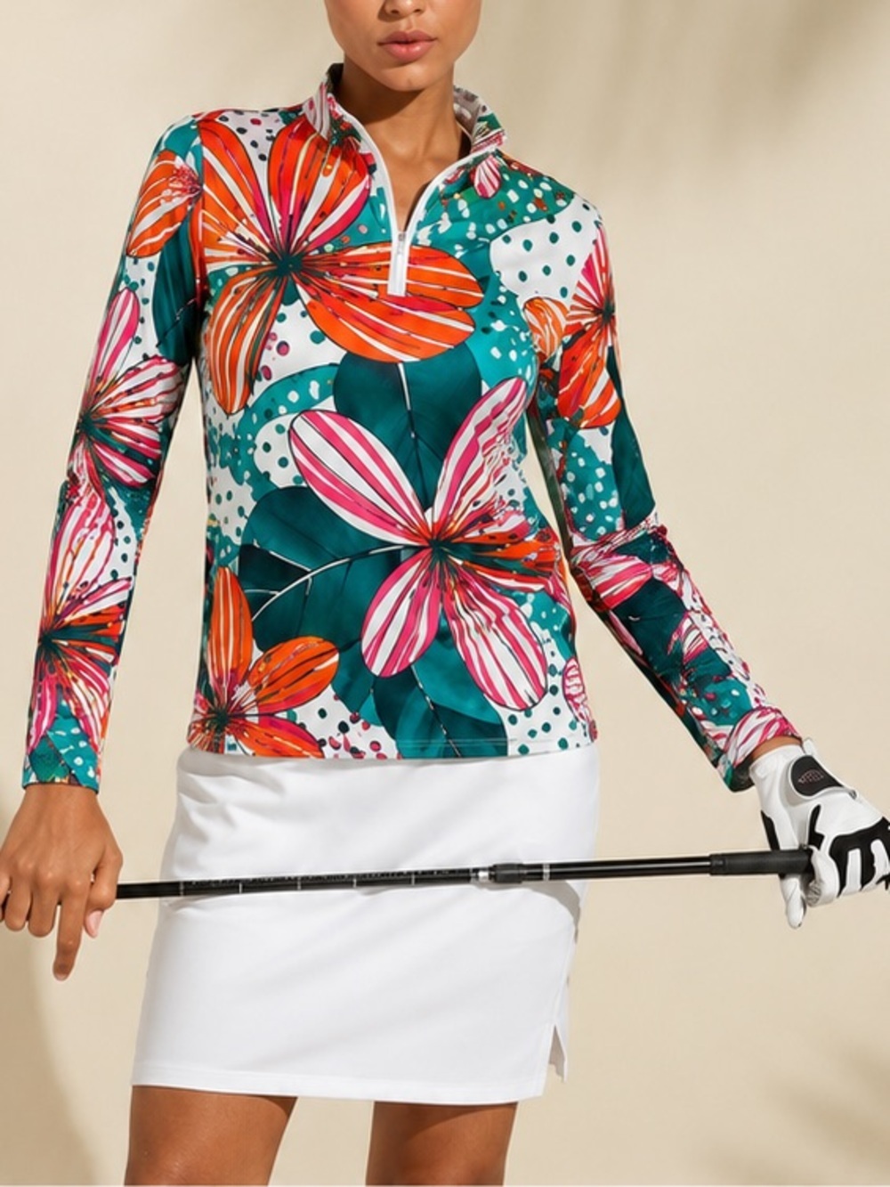 Acegolfs UPF 50+ 1/4 Zip Botanical Energy Golf Tennis Pickleball XL
